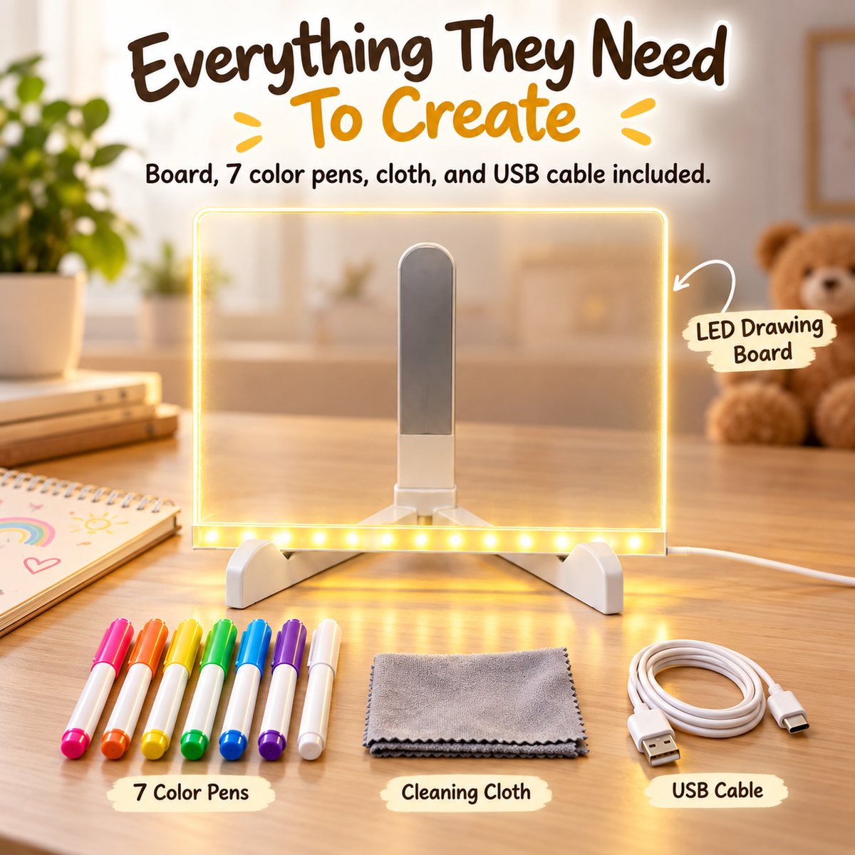 Toaimer® Creative Rewritable Acrylic LED Message Board 🎨 (set come with 7 Pens) upsell