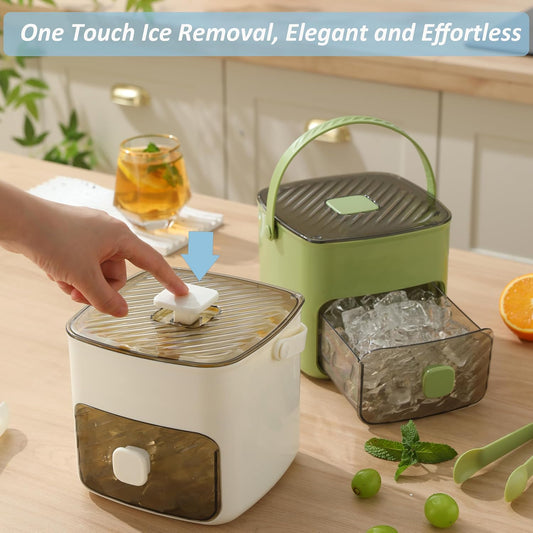 Portable Ice Cube Maker with Lid & Storage Box - 48 Cubes - Green