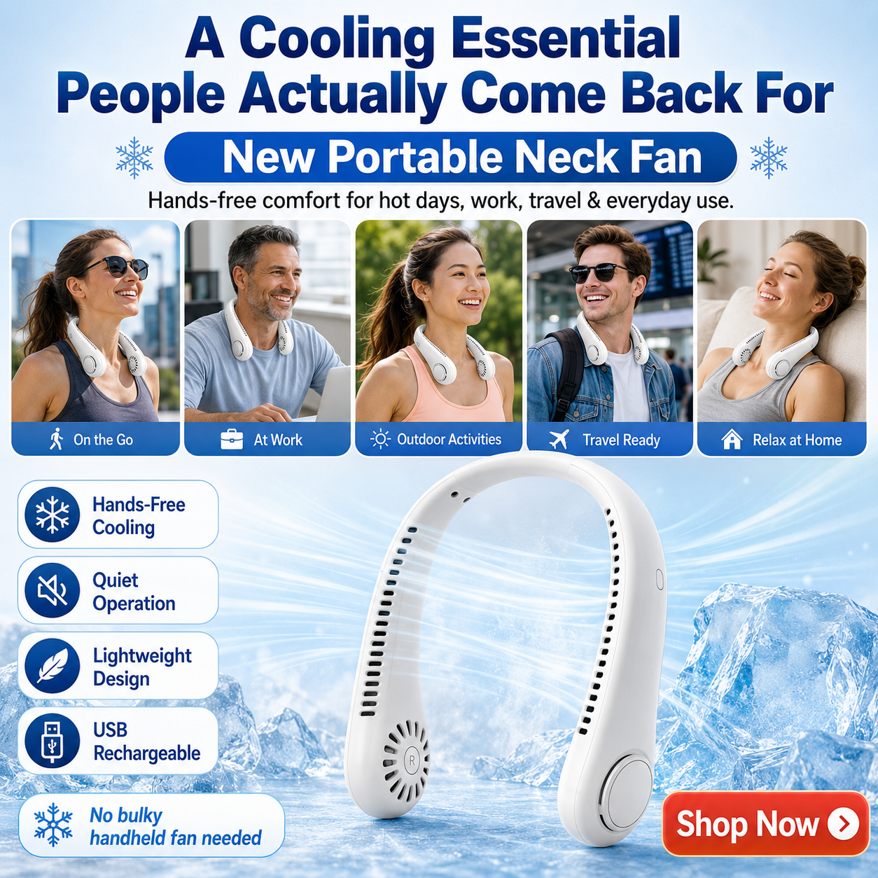 Billhol® Portable Rechargeable Neck Fan