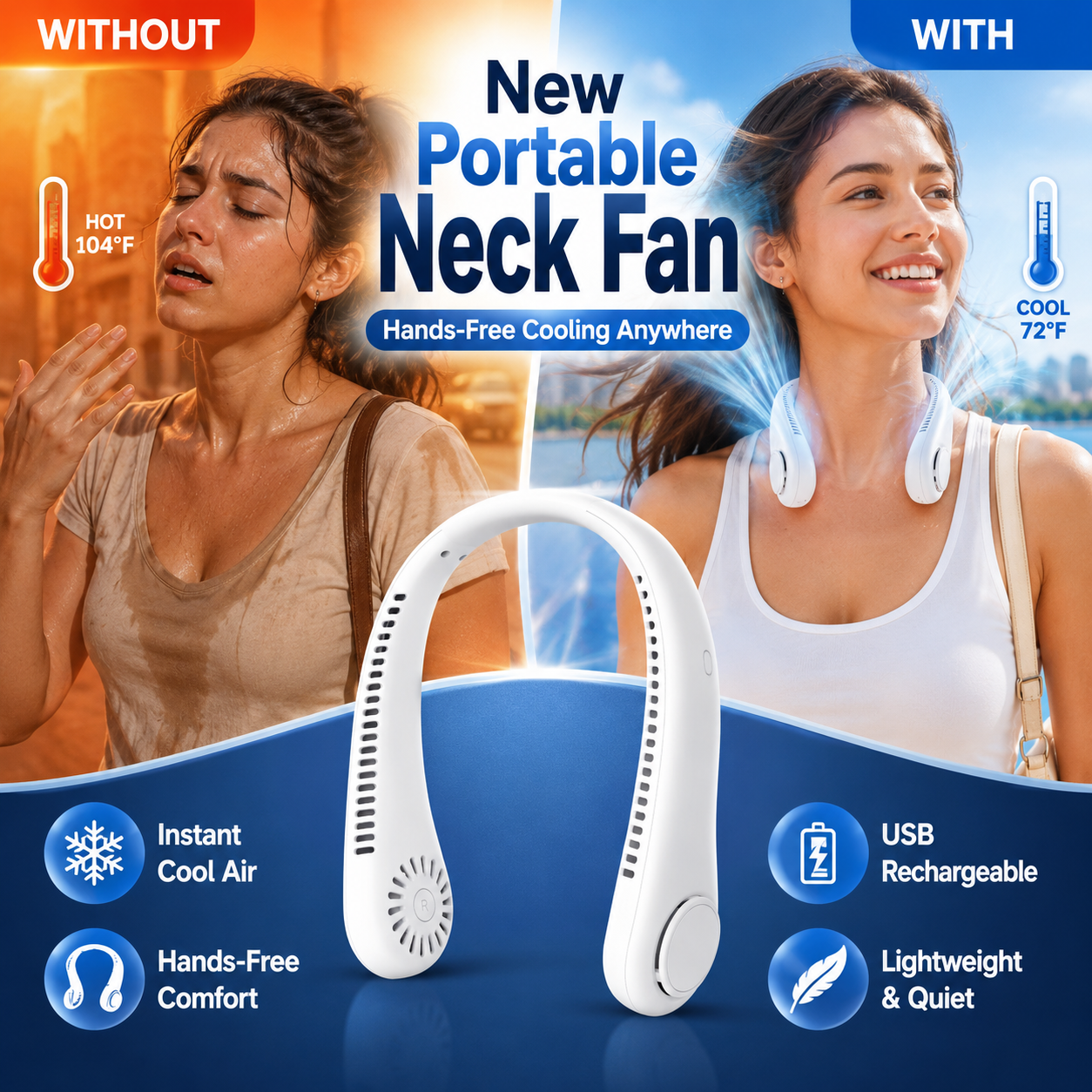 Billhol® Portable Rechargeable Neck Fan