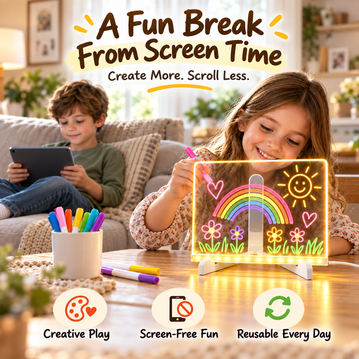 Toaimer® Creative Rewritable Acrylic LED Message Board 🎨 (set come with 7 Pens) upsell