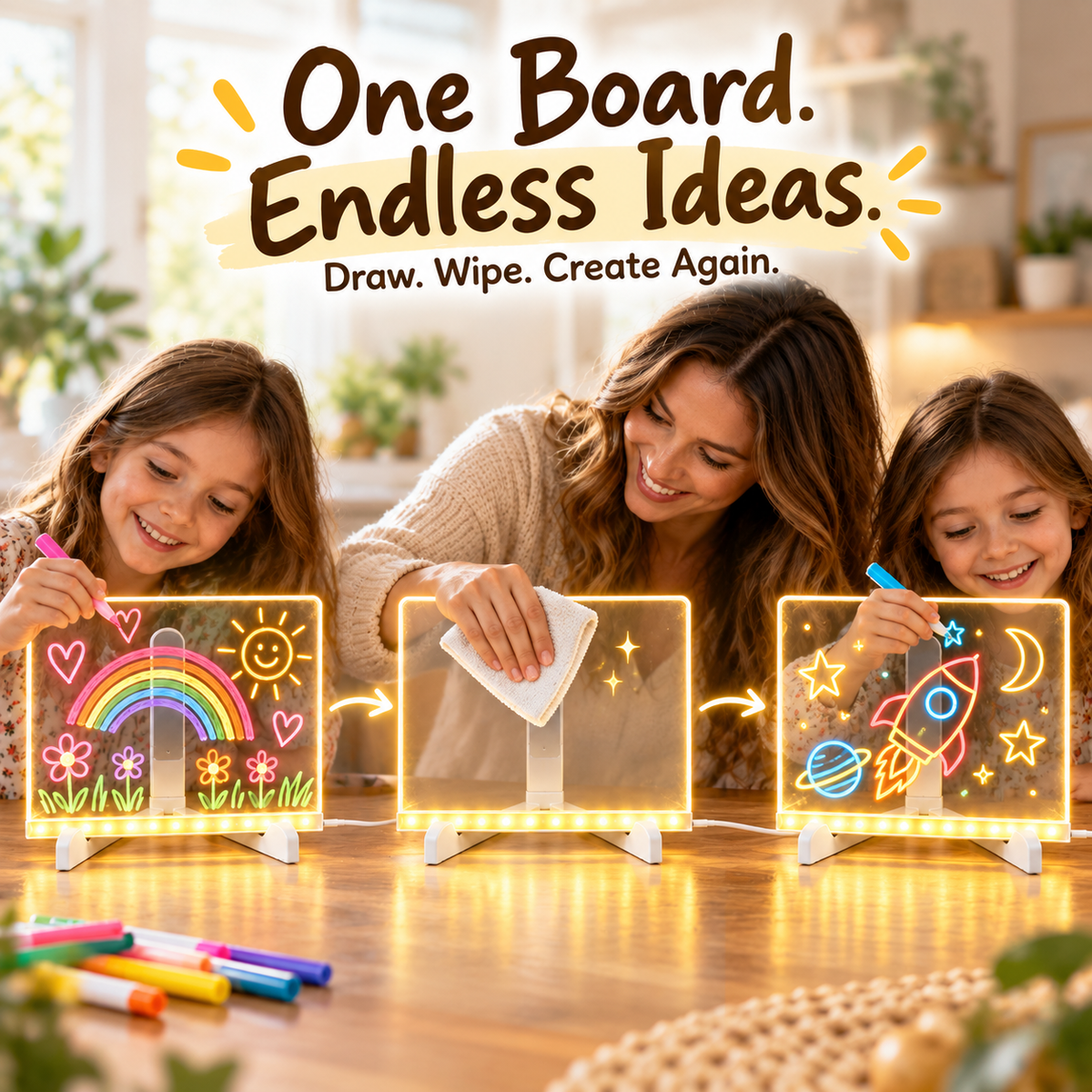 Toaimer® Creative Rewritable Acrylic LED Message Board 🎨 (set come with 7 Pens) upsell