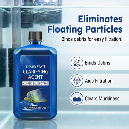 Aquarium clarifier binds suspended particles for filtration