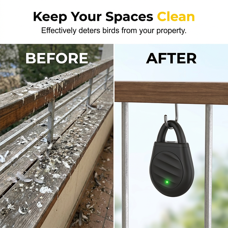 Bird mess before and cleaner outdoor space after