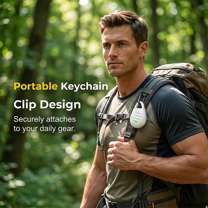Man carrying portable ultrasonic bird repeller outdoors
